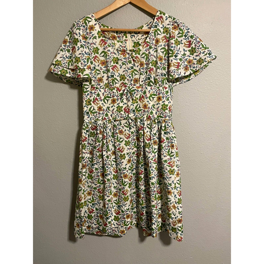 Vintage Handmade Womens Dress Medium Floral Pleated Ruffle Prairie Cottagecore - Picture 1 of 6